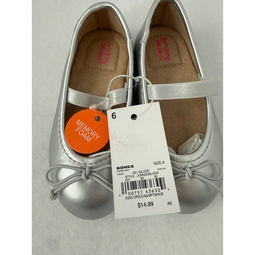 NWT Jumping Beans JunieeSilver Ballet Flats Memory Foam Toddler Size‎ 6